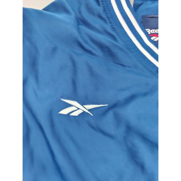 Reebok Blue Windbreaker Pullover Jacket V Neck White Stripe Athletic Men M - Picture 7 of 10